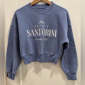 EUC abercrombie vintage cropped embroidered sweatshirt blue santorini XXS